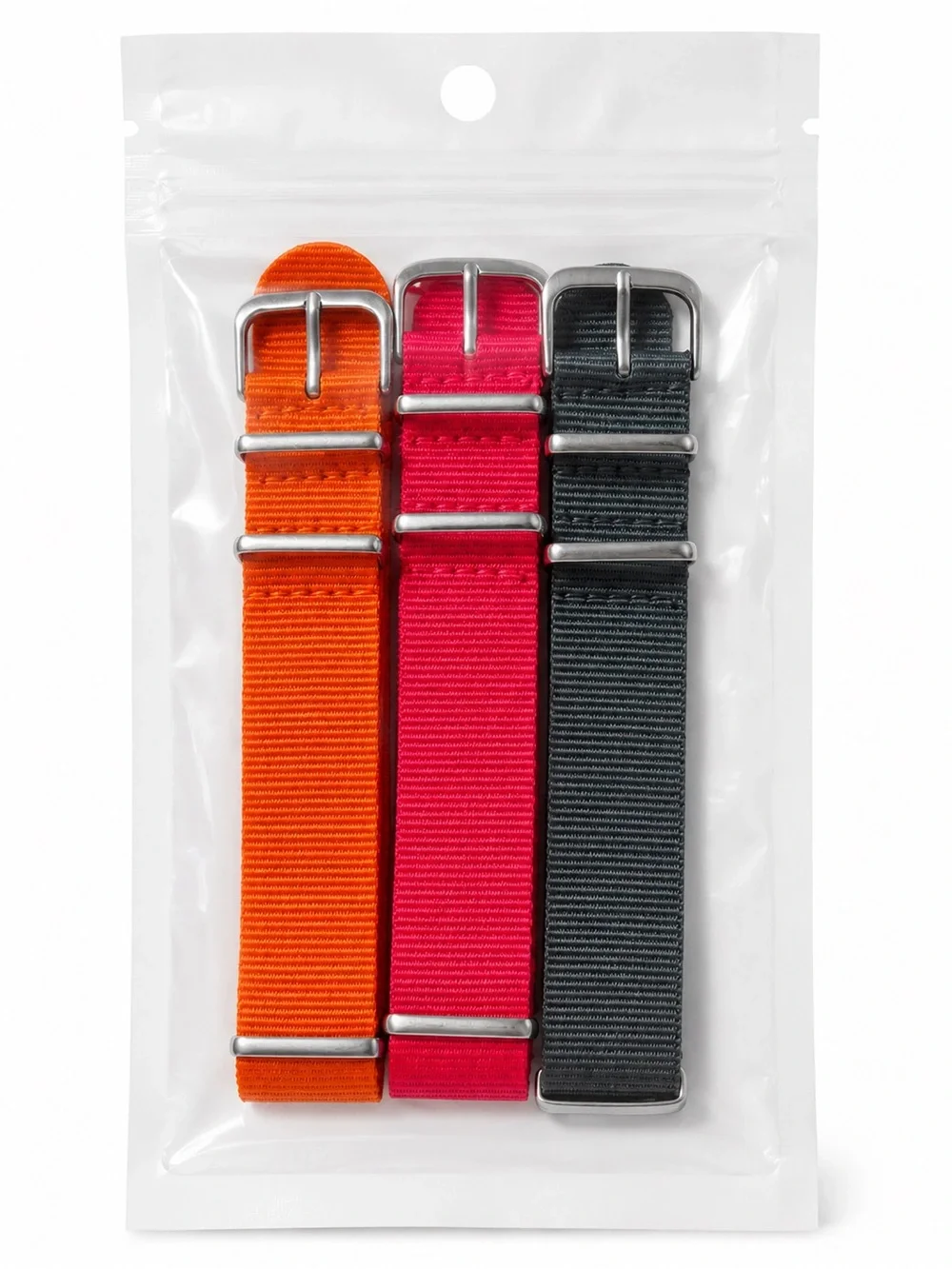 Set of 3 Nylon Watch Straps - Orange, Pink, Charcoal